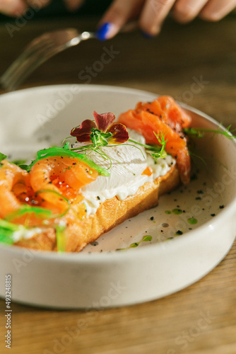 bruschetta with salmon and poached egg