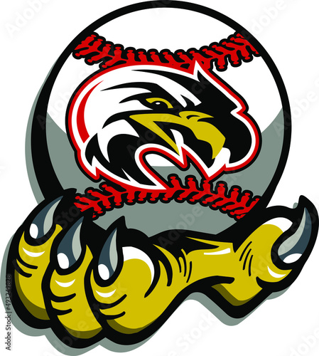 mascot eagle claw holding baseball for school, college or league