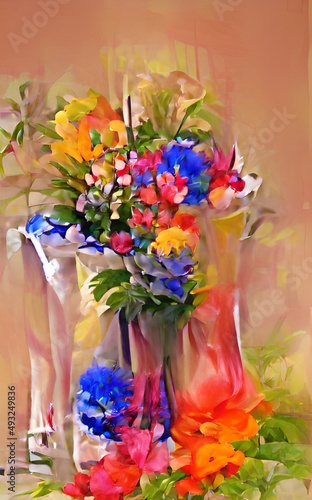 Flowers - Colorful flowers in different colors - Water color design - Digital Art photo