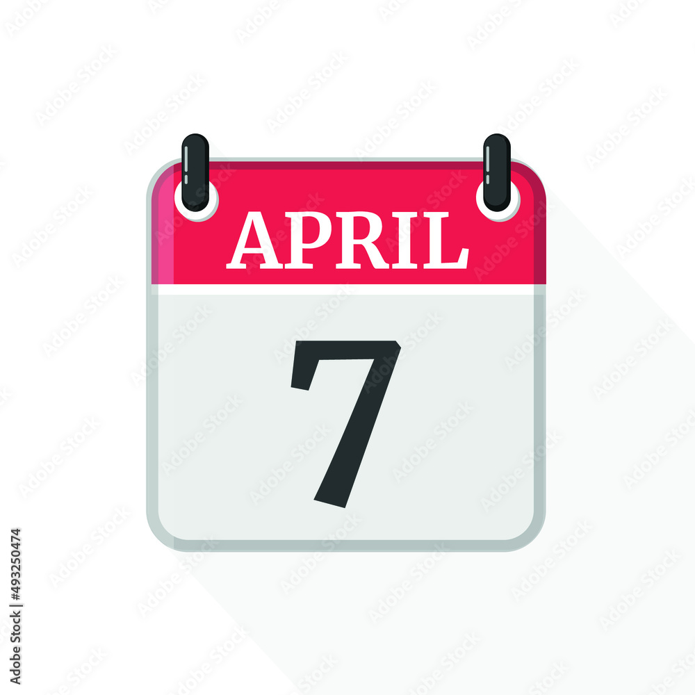 Flat vector calendar icon with the date 7 April Flat vector calendar icon with the date 7 April