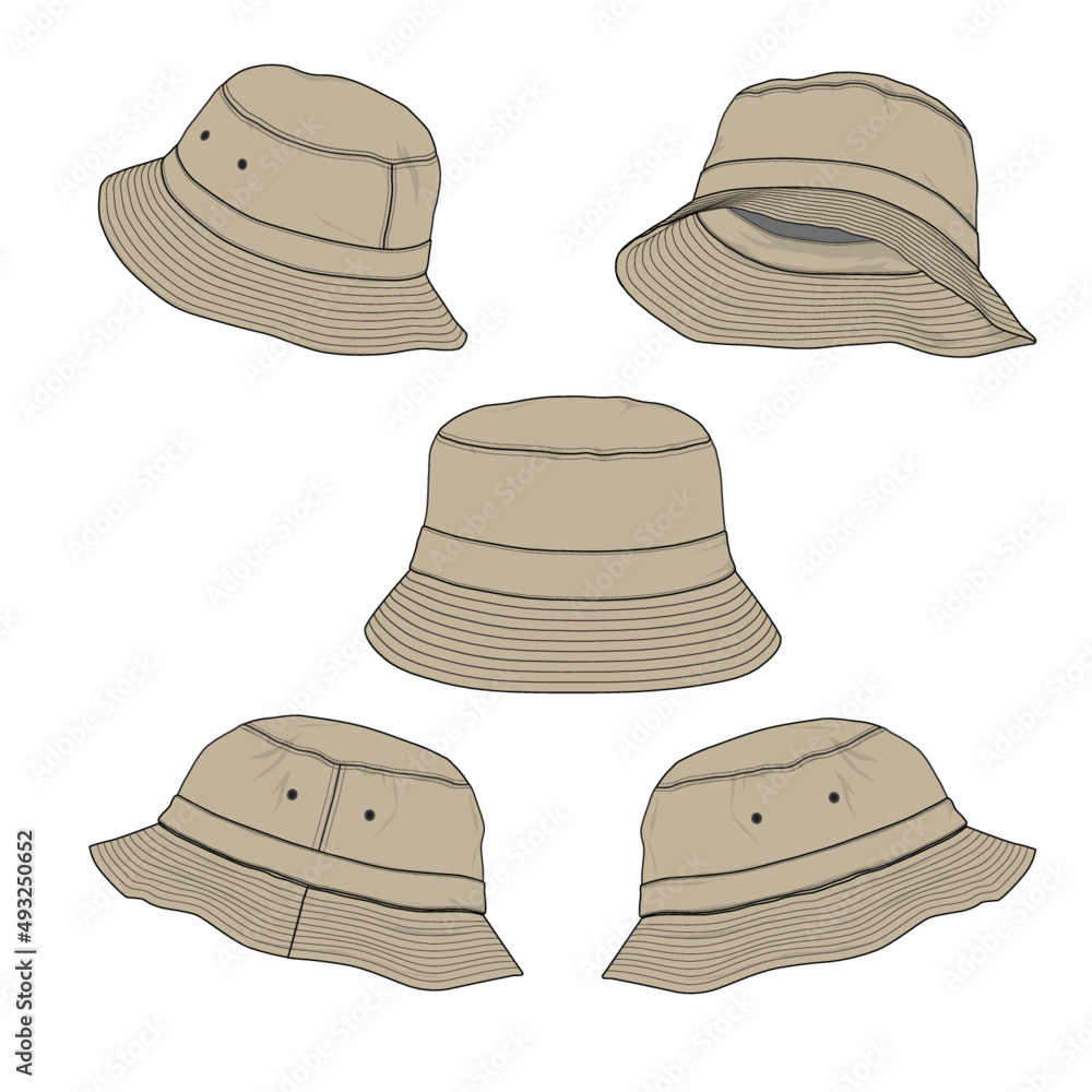 BUCKET HAT FASHION FLAT SKETCH TEMPLATE SET MOCKUP Stock Vector Adobe
