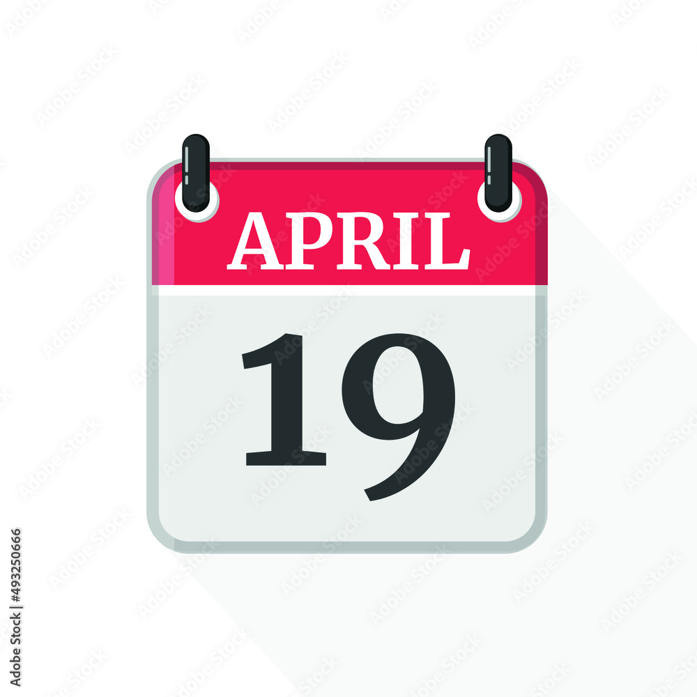 Flat vector calendar icon with the date 19 April Flat vector calendar icon with the date 19 April