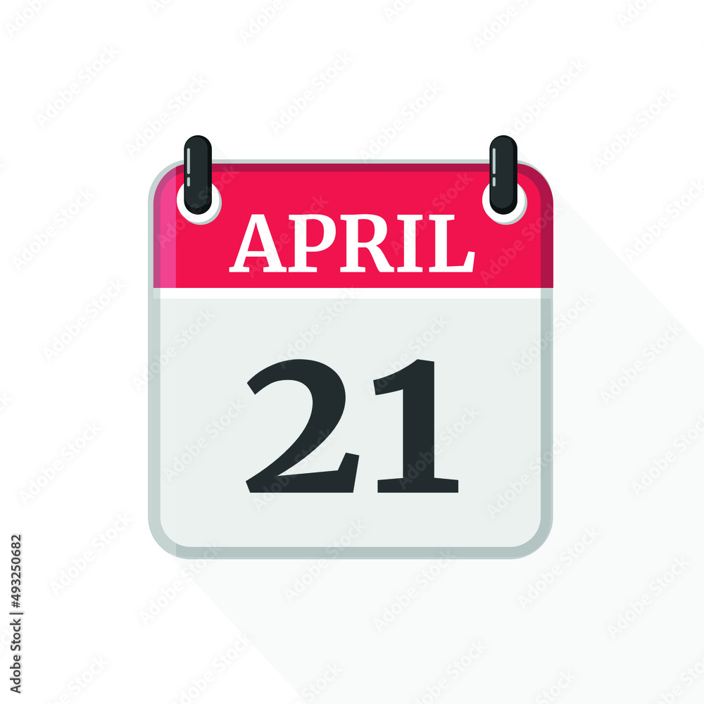 Flat vector calendar icon with the date 21 April Flat vector calendar icon with the date 21 April