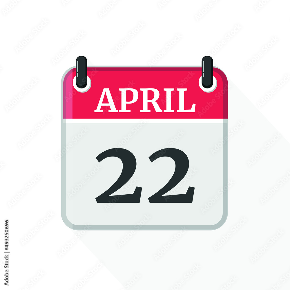Flat vector calendar icon with the date 22 April Flat vector calendar icon with the date 22 April
