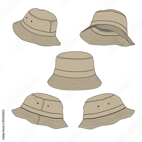 BUCKET HAT FASHION FLAT SKETCH TEMPLATE SET MOCKUP