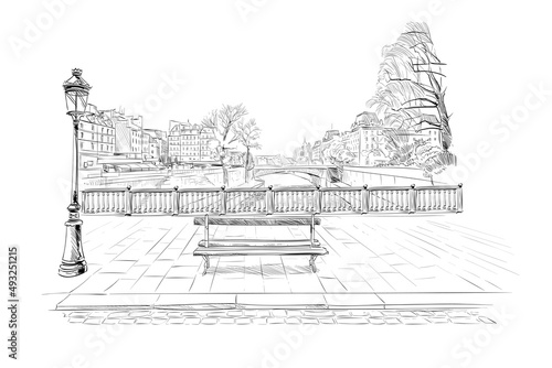 Paris street, France. Urban sketch. Hand drawn vector illustration