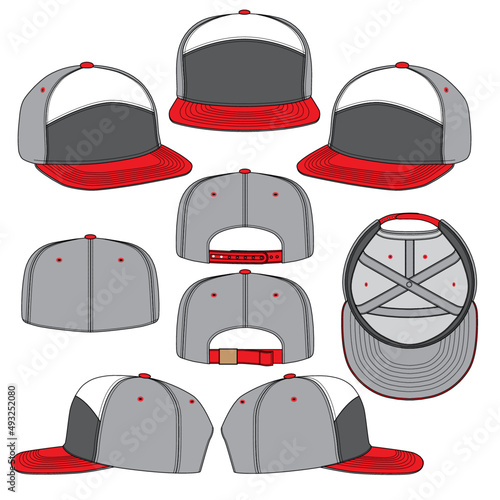 6 PANEL HAT FASHION DESIGN FLAT SKETCH TEMPLATE SET 