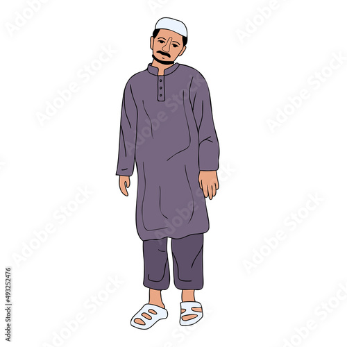 Young Pakistani Man wearing shalwar Kameez, kurta. South Asia traditional dress, muslime male cloth