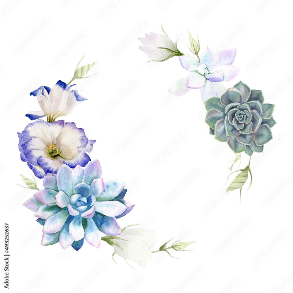 Watercolor wreath with succulents and flowers