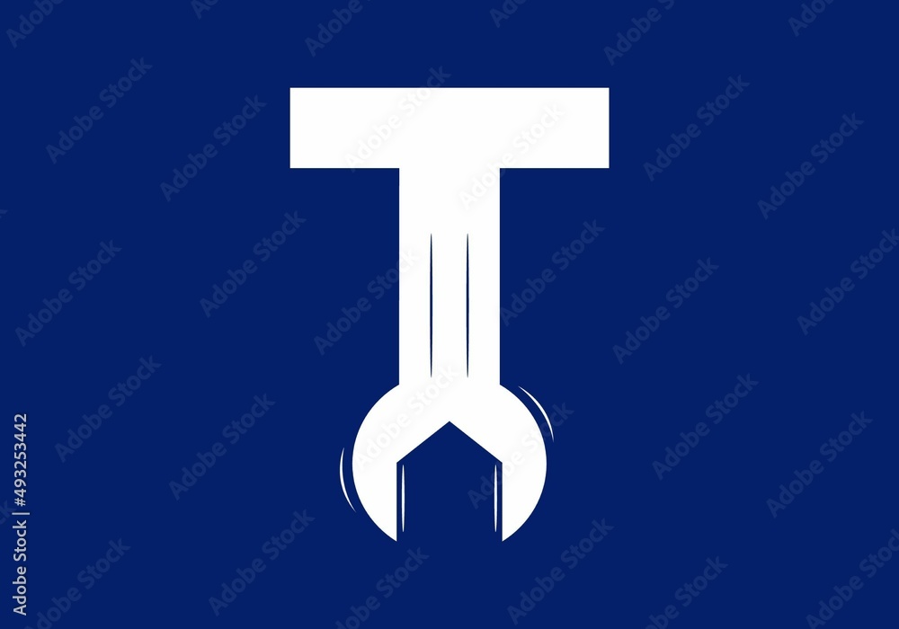T initial letter with wrench shape T initial letter with wrench shape