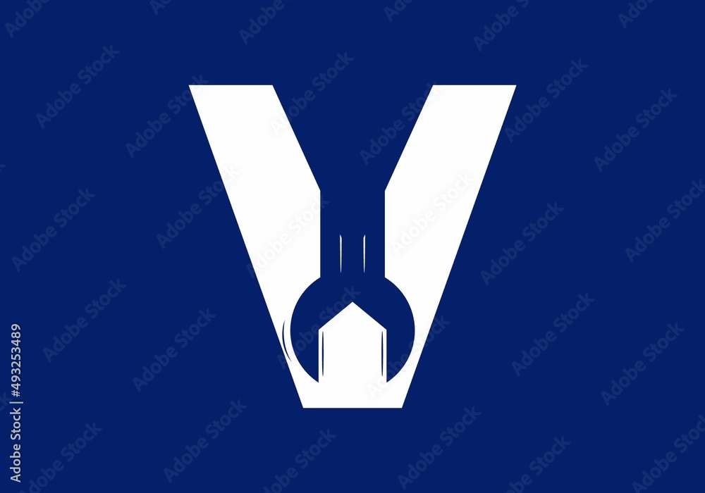 V initial letter with wrench shape V initial letter with wrench shape
