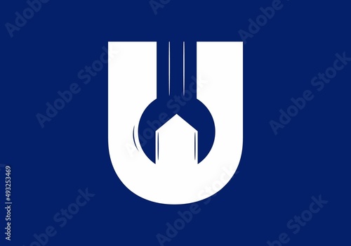 U initial letter with wrench shape