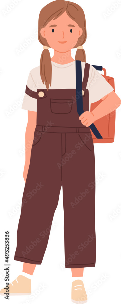 Portrait of Girl with Schoolbag Cartoon Illustration Portrait of Girl with Schoolbag Cartoon Illustration