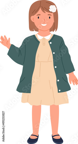 Happy Child Waving with Hand Cartoon Illustration