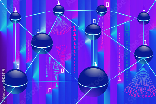 Social network background. Binary code with colorful background and bar graph. Big data network.