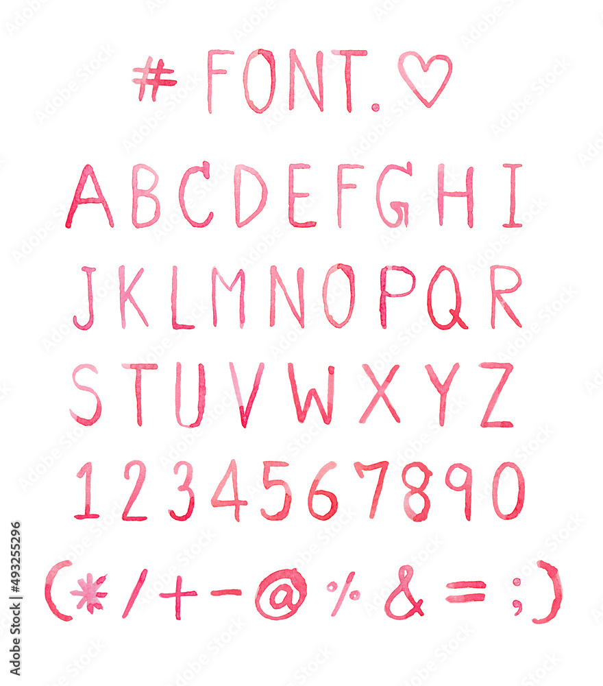 Red watercolor font hand drawn isolated on white background for your design . Watercolor letters. Red watercolor font hand drawn isolated on white background for your design . Watercolor letters.