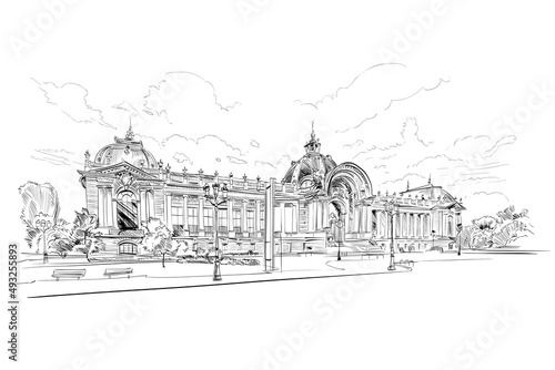 Grand Palace. Paris, France. Urban sketch. Hand drawn vector illustration