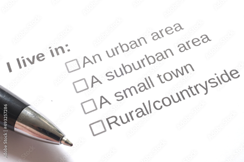 Close up image of a survey question regarding housing location. Close up image of a survey question regarding housing location.