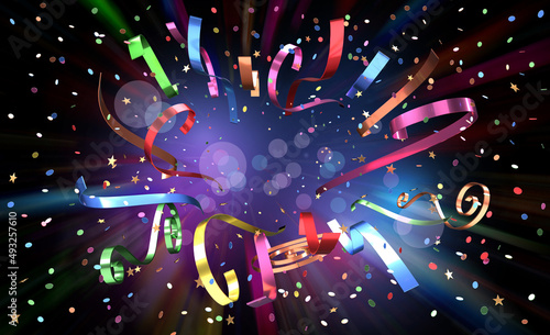 Tableau sur toile Ruban couleur fête explosion célébration dynamique