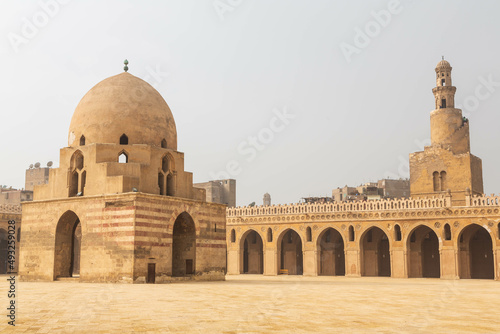 Mosque Ibn Tulun in Cairo with spiral minaret, Egypt