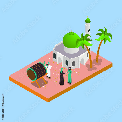 Ramadan Kareem and Eid Mubarak isometric 3d vector concept for banner, website, illustration, landing page, flyer, etc.