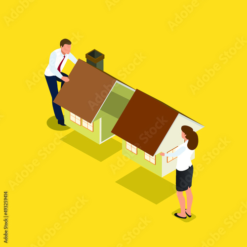 Divorce couple splitting the asset isometric 3d vector concept for banner, website, illustration, landing page, flyer, etc.