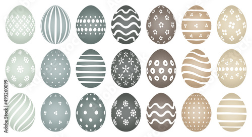 Set 21 Bemalte Ostereier Punkte/Blumen/Streifen Naturfarben
