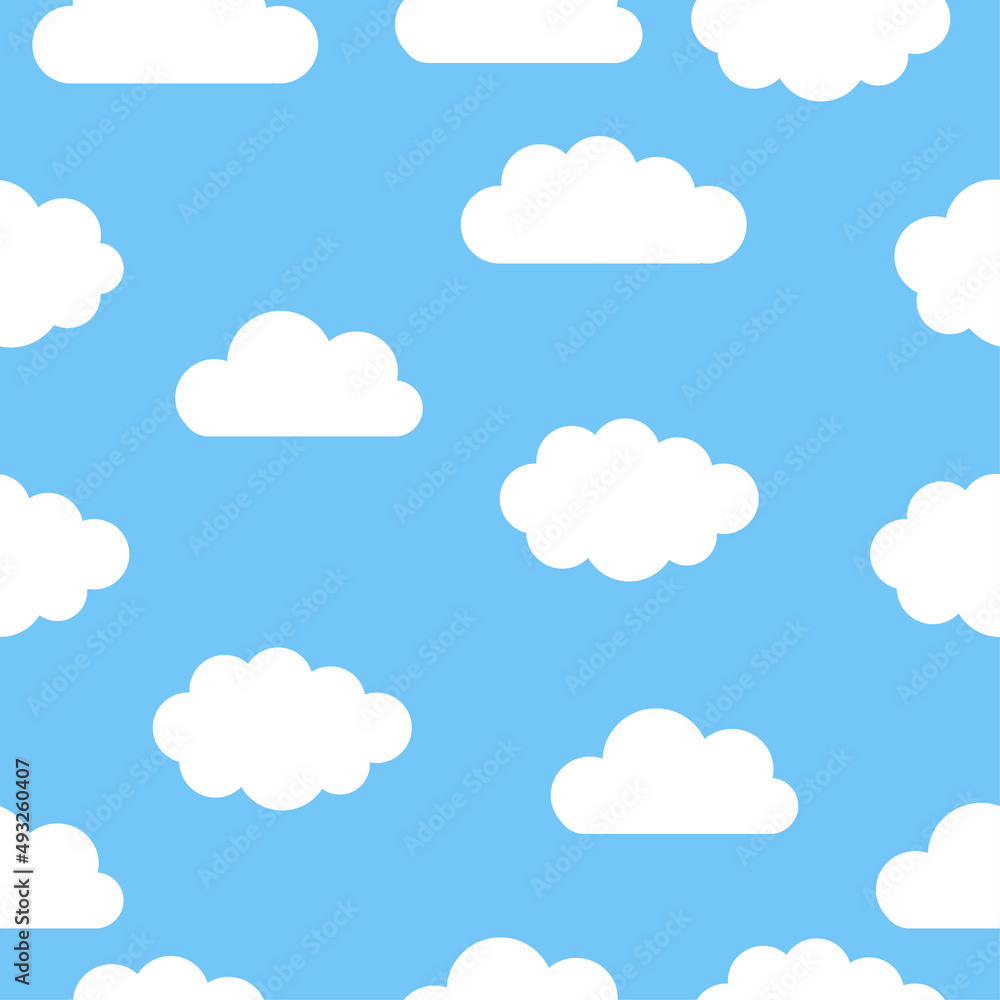 Seamless pattern background with White fluffy cartoon clouds on light blue sky. Vector illustration for kids fabric or backdrop. Seamless pattern background with White fluffy cartoon clouds on light blue sky. Vector illustration for kids fabric or backdrop.