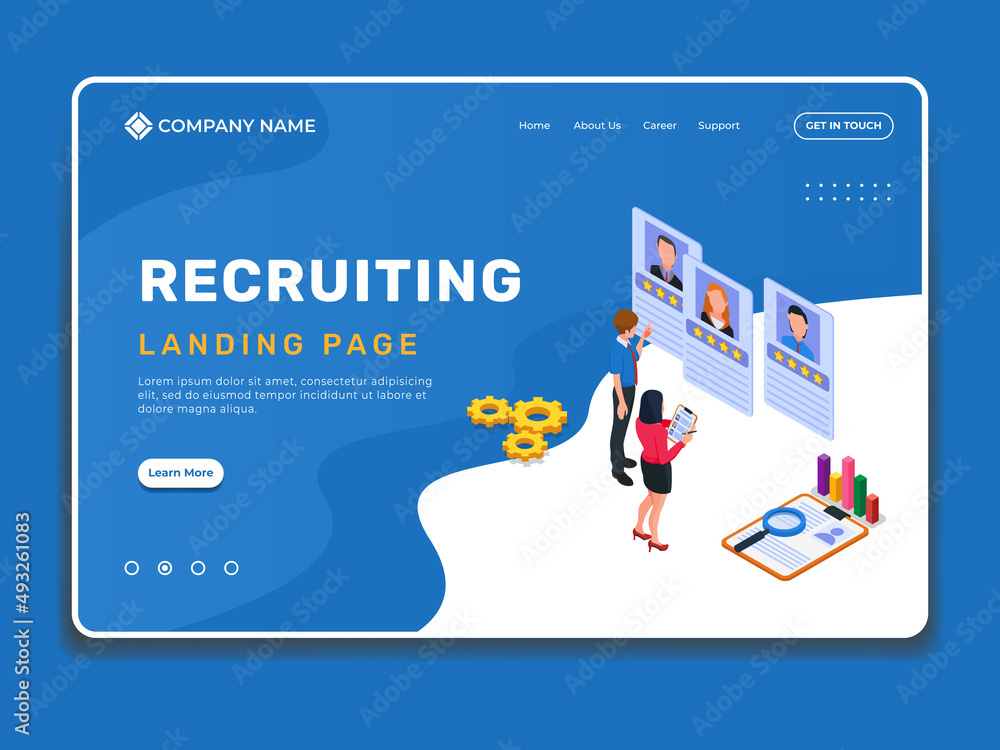 Recruiting landing page website template with isometric people check the candidate information data Recruiting landing page website template with isometric people check the candidate information data