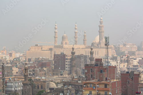 Islamic Cairo view from the top of Ibn Tulun mosque's minaret. Cairo, Egypt