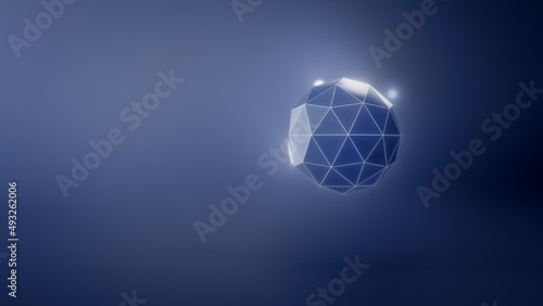 3d rendering of low poly sphere in digital technology concept. Geometric shape with dark blue color background. © terng99