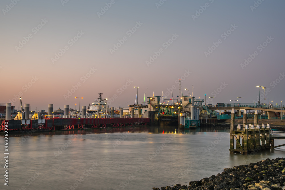 Den Helder, Netherlands. March 2022. The terminal of the ferry to Texel at sunrise.