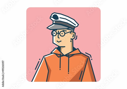 Stiff guy wearing captain hat