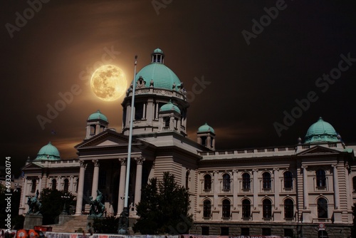 National Assembly of the Republic of Serbia at night - Belgrade photo