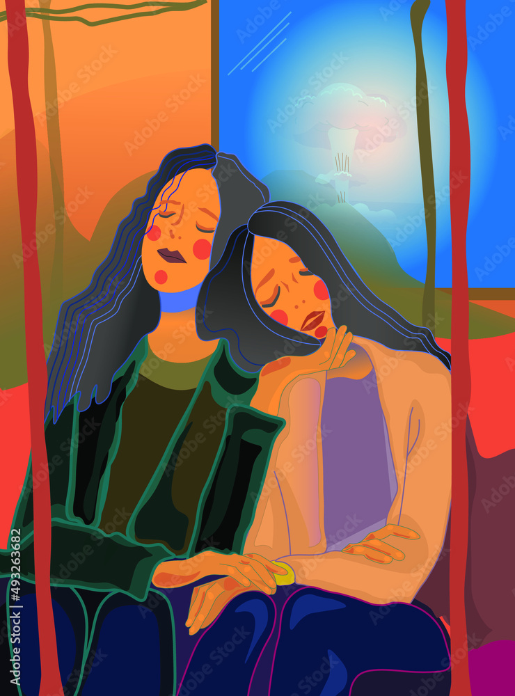 There are two girls on the bus. Outside the window is what the whole world is afraid of. This picture is dedicated to Ukraine. There are two girls on the bus. Outside the window is what the whole world is afraid of. This picture is dedicated to Ukraine.