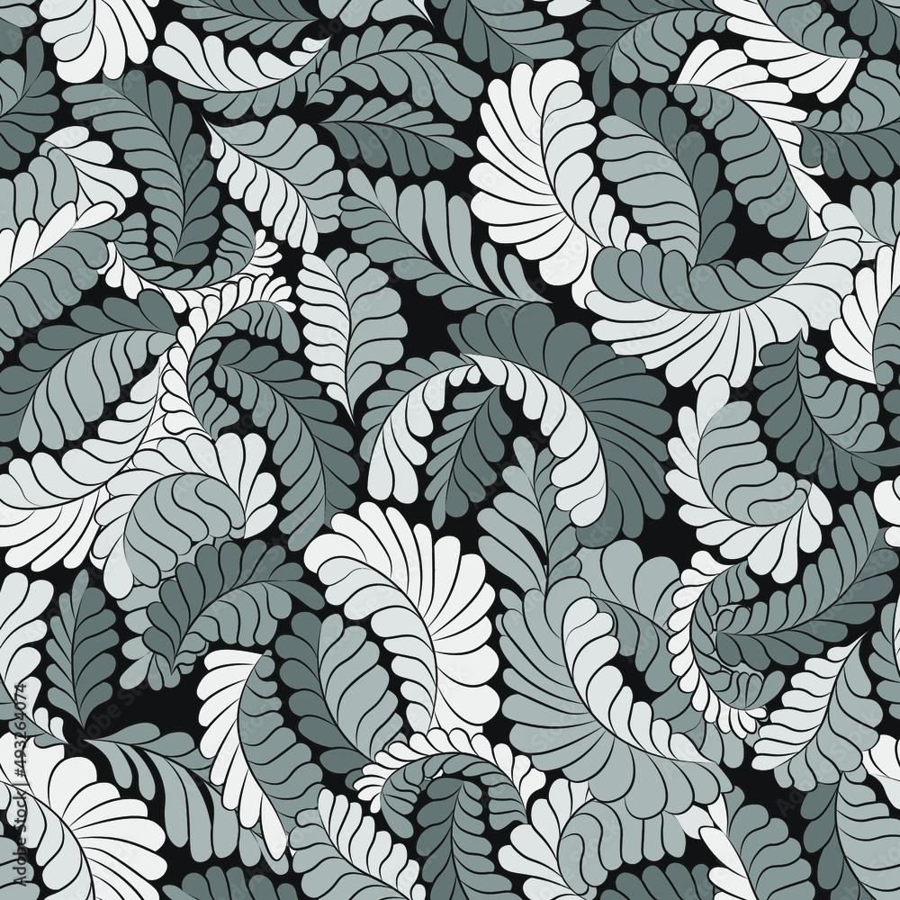 vegetable seamless vector pattern with gray exotic leaves in random arrangement vegetable seamless vector pattern with gray exotic leaves in random arrangement