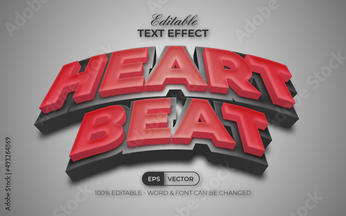 3D curved text effect heart beat style. Editable text effect.