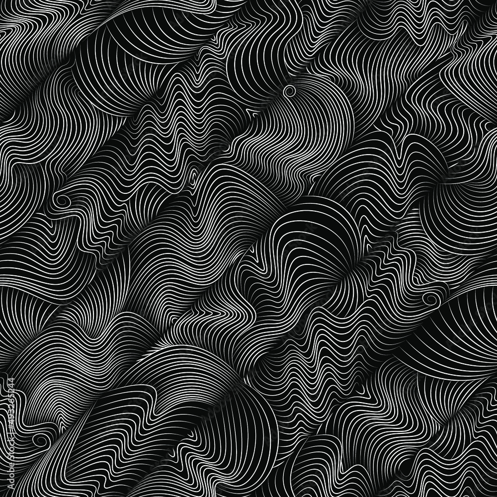 seamless vector abstract pattern with diagonally arranged wavy lines to fill any surface. black and white background