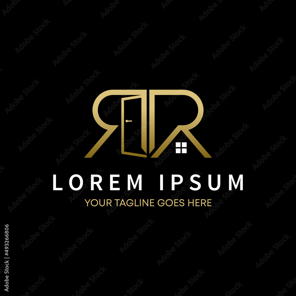 letter or word RR or double R with roof house and door image graphic icon logo design abstract concept vector stock. Can be used as a symbol related to initial or property letter or word RR or double R with roof house and door image graphic icon logo design abstract concept vector stock. Can be used as a symbol related to initial or property