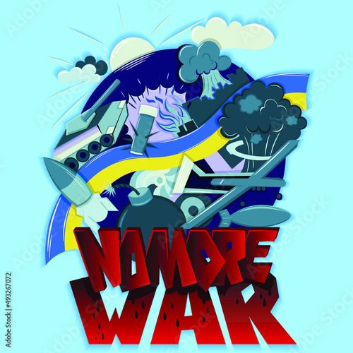 vector illustration on the theme of the war in Ukraine with the inscription no more war