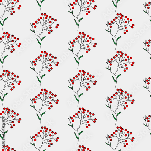 Vector seamless half-drop pattern, with leaves and bud