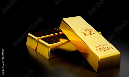 Gold bar 999.9 on black background. in forex trading Popular in the investment of investors during various crises of the world like war. 3D rendering.