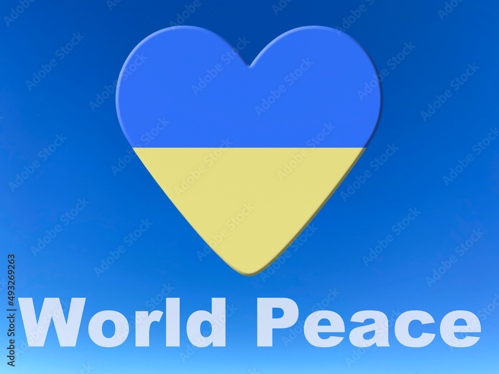 heart with Ukrainian flag above slogan World Peace heart with Ukrainian flag above slogan World Peace