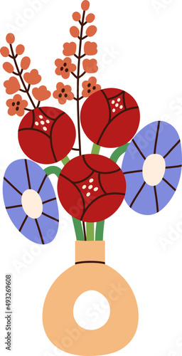 Flower Bouquet in Modern Vase Colored Illustration