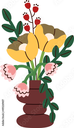 Blossomed Flowers Bouquet in Modern Vase Illustration