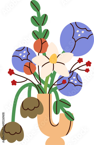 Blossomed Flowers Bouquet in Vase Illustration