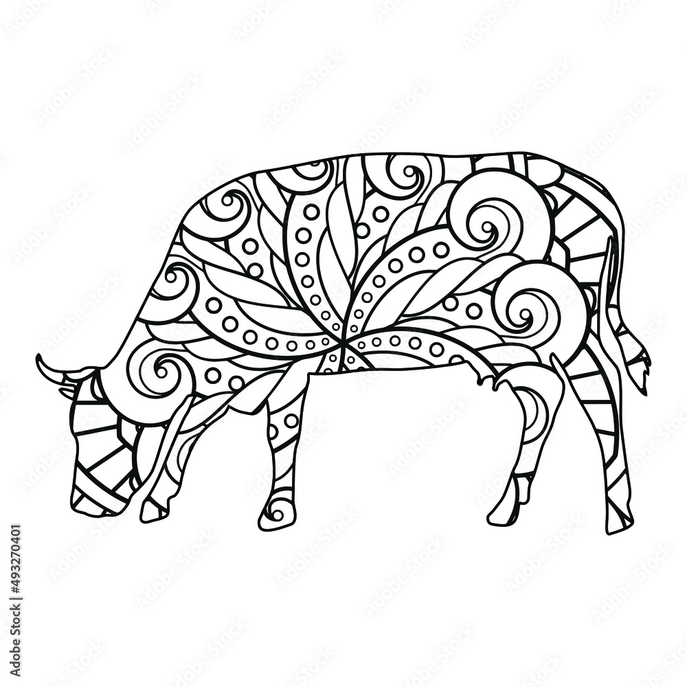 Fototapeta premium Mandala cow coloring page for kids