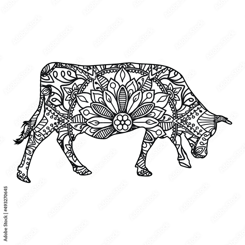 Fototapeta premium Mandala cow coloring page for kids