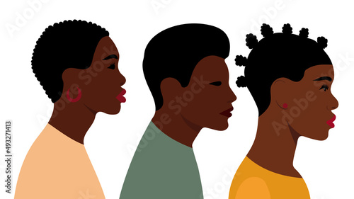 african man and woman portrait in profile flat design, isolated, vector
