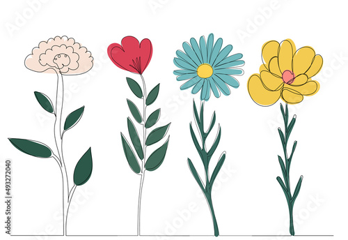 flowers one line drawing vector